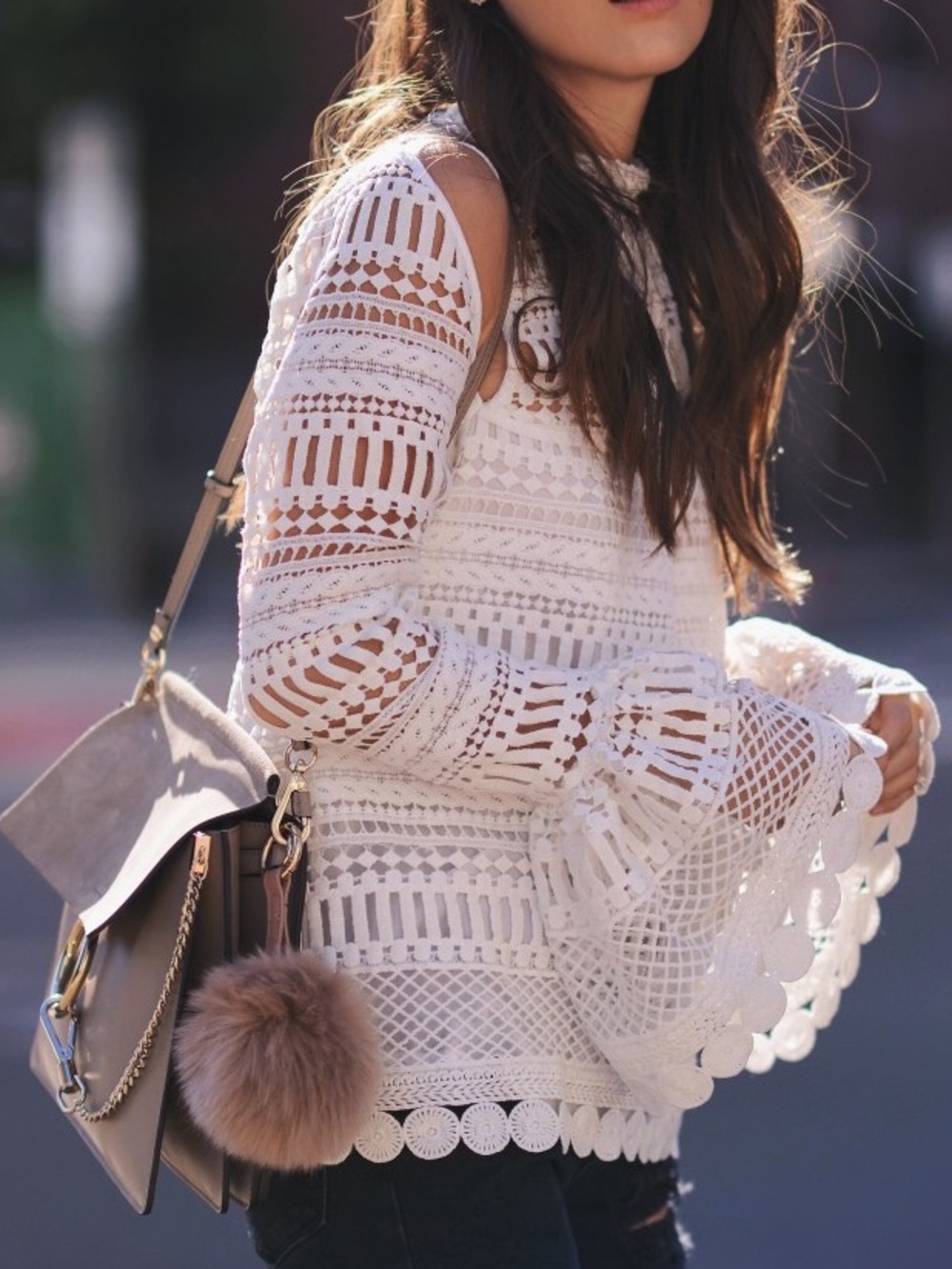 MINISTRY OF STYLE Wild Fox Lace Cut Bell-Sleeve Blouse - Womens 10 (AUS) 6 (US)